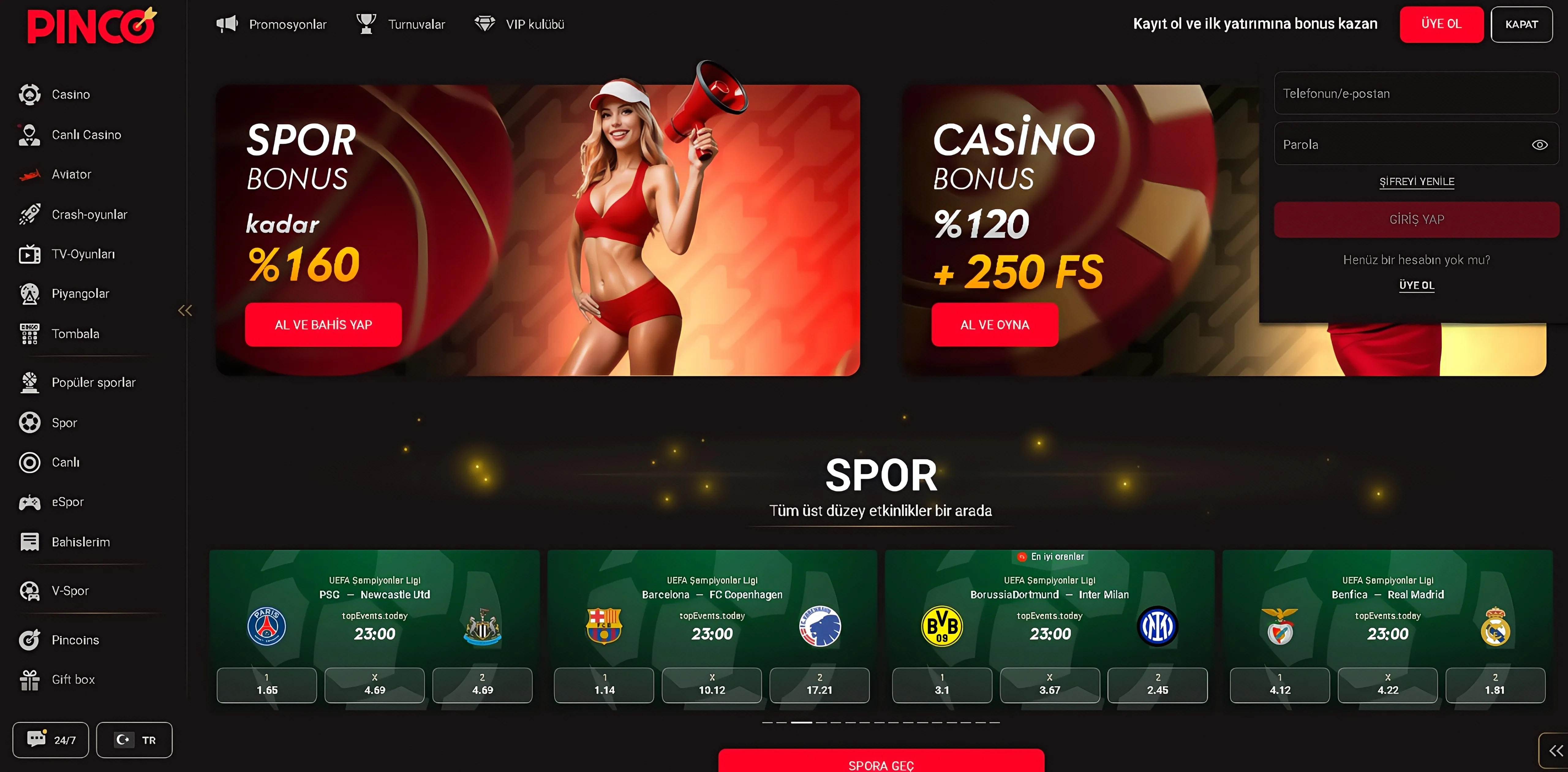 Pinco giriş sonrası bonuslar ve promosyonlar